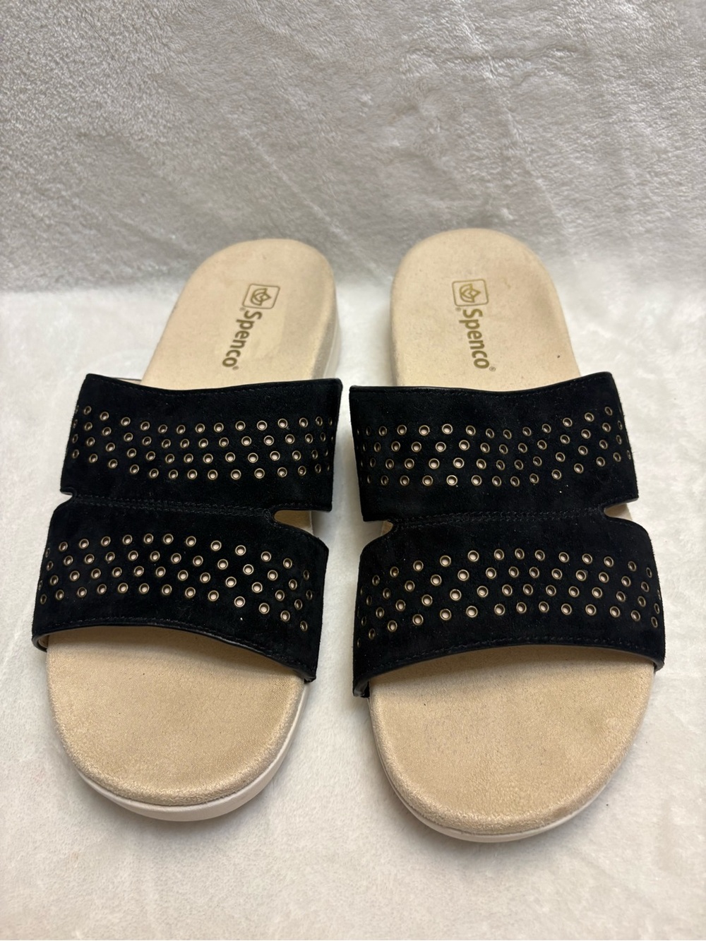Spenco Orthotic Suede Slide Sandals Twilight Stud Black Slip On Womens Sz: 11D